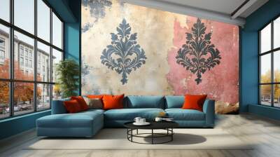 Two Black Floral Designs on a Weathered Wall Wall mural