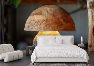 a wooden lamp in the shape of a mushroom Wall mural