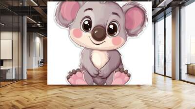 Cute cartoon koala character with big eyes, sitting happily, perfect for children's books or playful designs. Wall mural