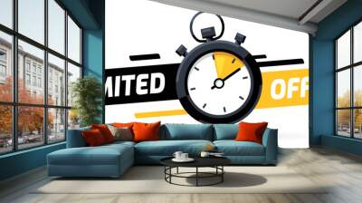 Limited offer with clock for promotion, banner, price. Super promo with countdown or exclusive deal. Last minute offer one day sales and timer. Last minute chance Auction tag Wall mural