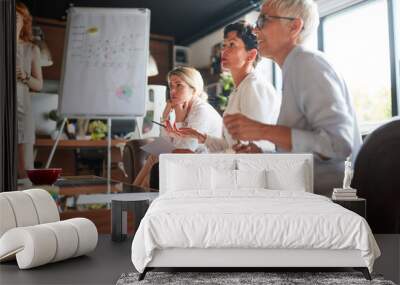 A group of  business women have a meeting at workplace. Business, office, job Wall mural