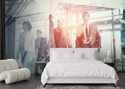 business people walking double exposure Wall mural