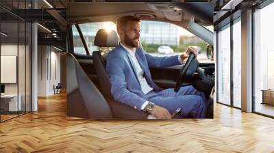 businessman going on business trip by car. Wall mural