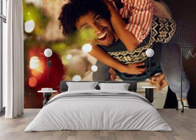 Christmas holiday - Couple in love have fun together. Wall mural