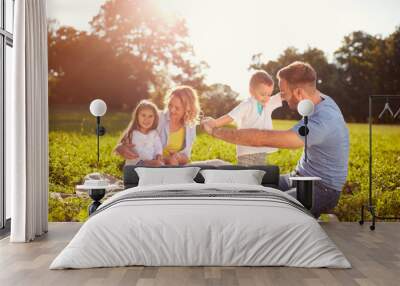 Family on picnic in park Wall mural