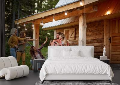 Group of adventurous friends spending time together Wall mural