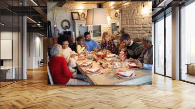 Group of diverse people are gathering for Christmas holiday. Wall mural