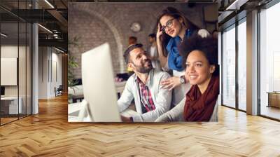 manager supervises work of employees Wall mural