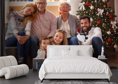 Portrait of extended family on Christmas. Wall mural