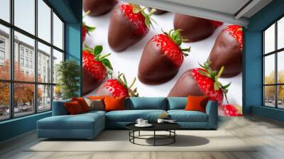 red strawberries dipped in chocolate. Wall mural