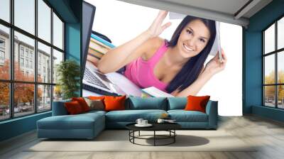 student girl with book on head Wall mural