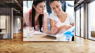 teenage students studying together Wall mural