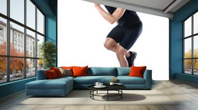 young male doing step exercise Wall mural