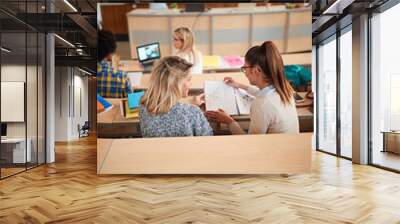 Young students listening a lecturer in an amphitheater. Wall mural