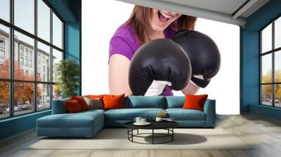 young woman with boxing gloves Wall mural