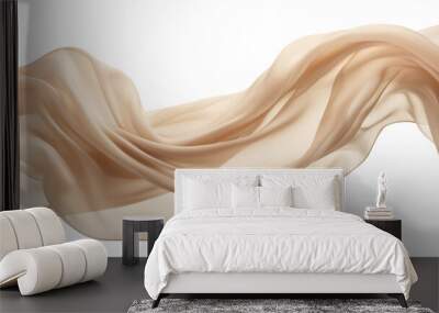 Beige silk fabric floating isolated on white background Wall mural