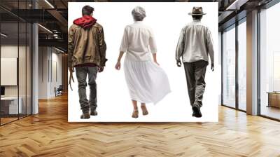 Collection of back of a mature people walking isolated on transparent or white background Wall mural