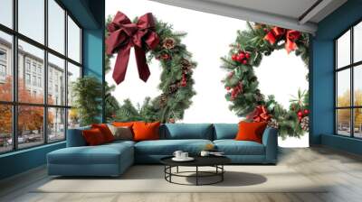 Collection of christmas wreath isolated on transparent or white background Wall mural