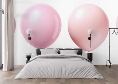 Collection of pink balloons, isolated on transparent or white background Wall mural