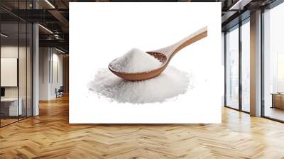 Collection of spoons holding salt or sugar, isolated on white background Wall mural