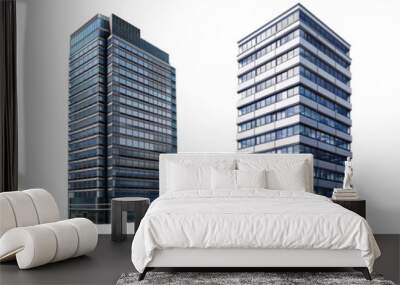 Collection of tall office building realistic image on white or transparent background Wall mural