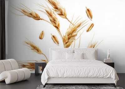 Floating peeled ripe wheat seed isolate on white or transparent background Wall mural