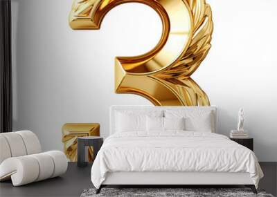 Golden number 3 isolated on white background Wall mural