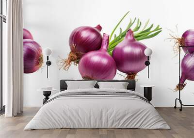 Set of purple onions isolated on transparent or white background Wall mural