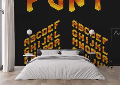 amber isometric latin alphabet. 3d geometric font. three dimensi Wall mural