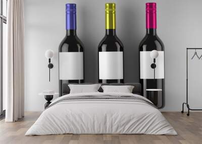 3 Wine Bottles Mock-Up on a white studio. 3d rendering. Wall mural