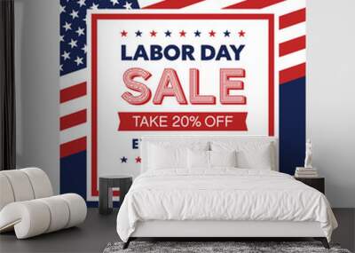 Labor day sale banner template with flag. Vector illustration. Wall mural