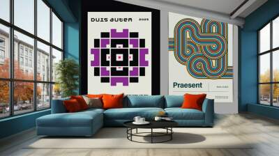 Modernist Bauhaus Poster Templates with Geometric Shapes Pattern. Vector illustration. Wall mural