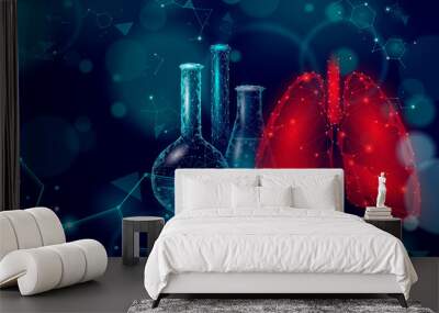 3D human lungs medicine microscopic research concept. Respiratory virus infection cancep danger analysis. Pill capsule drug therapy tuberculosis hospital poster template vector illustration Wall mural