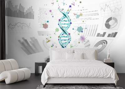 3D low poly gene therapy DNA HUD UI display. Future polygonal triangle point line healthy Blue abstract medicine genome engineering vector illustration future business technology Wall mural