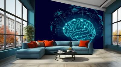 Active human brain artificial intelligence next level man menthal abilities. Technology Low Poly design augmented reality geometric shapes blue glowing. Symbol of wisdom vector illustration Wall mural