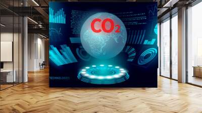 CO2 air pollution planet Earth. Growing graph of damage climatic problem. Ecology environment danger carbon dioxide. Global warming greenhouse balance vector illustration Wall mural