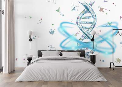 Gene therapy DNA 3D chemical molecule structure low poly. Polygonal triangle point line healthy cell part. Innovation blue medicine genome engineering vector illustration future business technology Wall mural