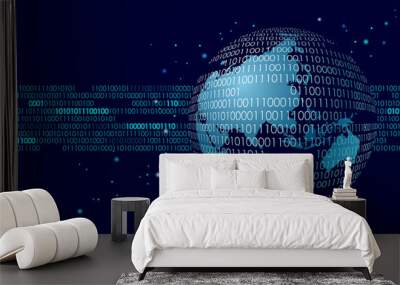 Global international connection information data exchange. Planet space modern future technology finance banking design.Binary code web security payment business vector illustration Wall mural