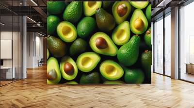 Green ripe avocado top close up view. Texture vegan healthy food background. Diet organic vegetable poster photo Wall mural