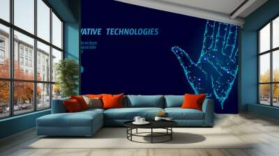 Low poly hand scan cyber security. Personal identification fingerprint handprint ID code. Information data safety access. Internet network futuristic biometrics technology identity verification vector Wall mural