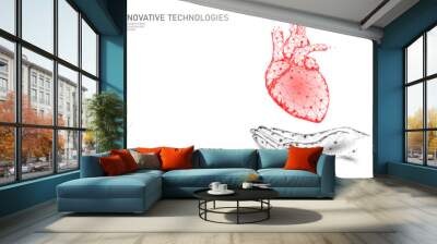 Low poly heart health day. Global cardiac awareness medicine banner anatomical health blood system test. Doctor online consultation vector illustration Wall mural