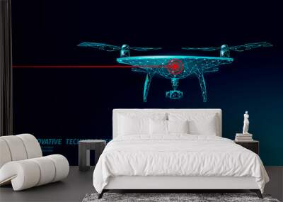 No drones low poly banner template. Regulation of unmanned aerial vehicles sky delivery. Law ban aircraft camera privacy protection. Private zone information security. Polygonal vector illustration Wall mural