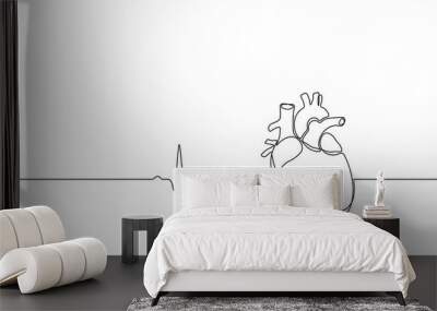 Single continuous line art anatomical human heart silhouette. Healthy medicine concept design one sketch outline drawing vector illustration Wall mural