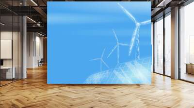 Solar panels windmills turbine generating electricity. Green ecology saving environment. Renewable power low poly polygonal geonetric blue sky design vector illustration Wall mural