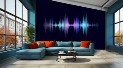 Sound oscillating wave colorful glowing music. Recognition voice assistant technology waveform. Audio equalizer digital computer concept vector illustration Wall mural