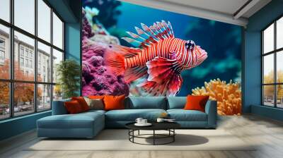 Tropical sea underwater fishes on coral reef. Aquarium oceanarium wildlife colorful marine panorama landscape nature snorkeling diving Wall mural