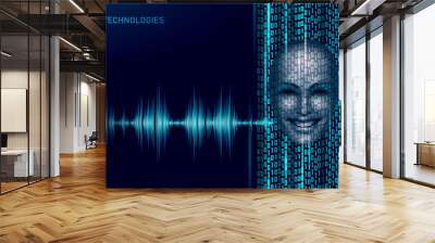 Virtual assistant voice recognition service technology business concept. AI artificial intelligence robot help work support. Chatbot futuristic binary code computer program vector illustration Wall mural