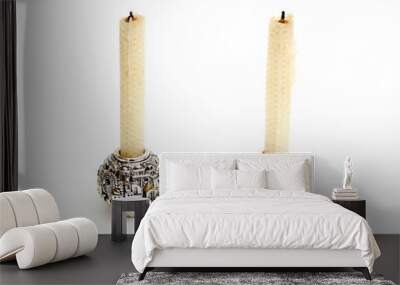 two candles in candlesticks Wall mural