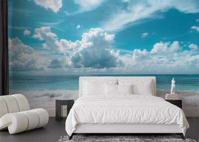 Beautiful Ocean View: Blue Sky, White Clouds Wall mural