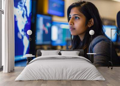 Candid natural photo of female network security IT specialist at work Wall mural